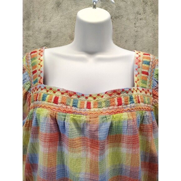 Johnny Was Women’s Peasant Delacy Blouse XL Multi Color Plaid Embroidered Top - Picture 4 of 10